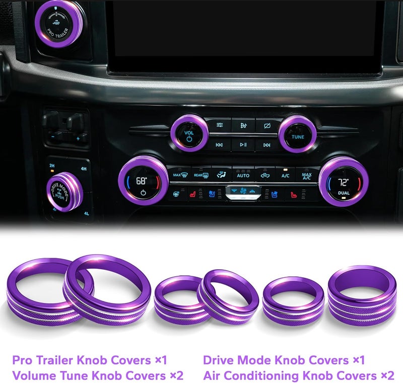 Polodunn ملحقات فورد F150 2021-2025 2026 و سوبر ديوتي F250 F350 F450 2023-2026، مجموعة غطاء مقبض من سبائك الألمنيوم 9 قطع - بدء التشغيل، تكييف الهواء، الصوت، المصابيح الأمامية، المقطورة ووضع القيادة (أرجواني) - Image 3